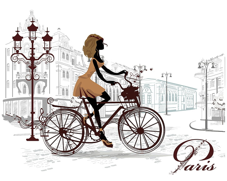 المرأة ، الدراجة ، العمل الفني ، باريس، خلفية HD