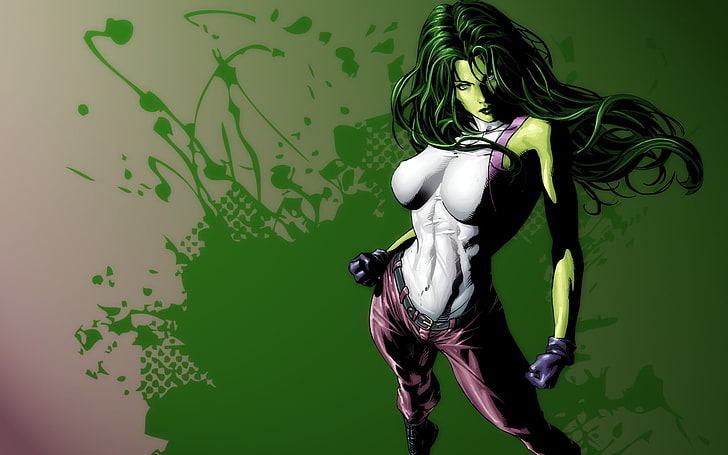 Marvel She-Hulk, green, girl, art, Comics, She Hulk, HD wallpaper