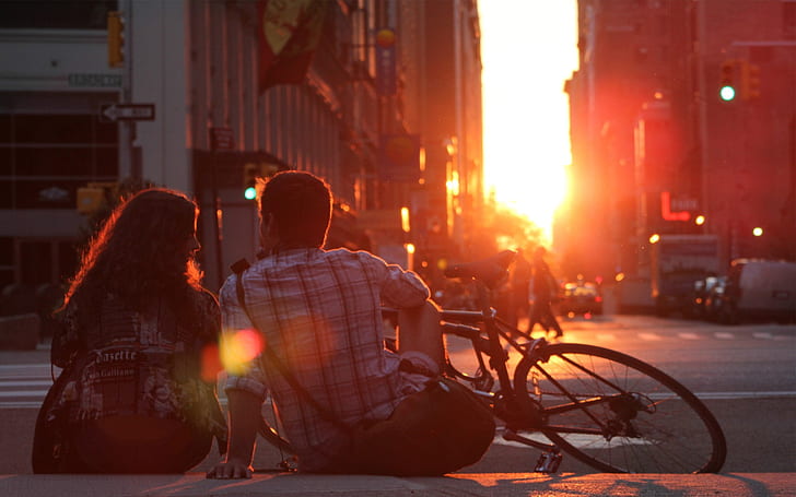 kvinnors solnedgångar älskar cyklar par trafikljus leksak kamera effekt gata kille stadsliv 1920x1200 Abstrakt fotografering HD-konst, solnedgångar, kvinnor, HD tapet