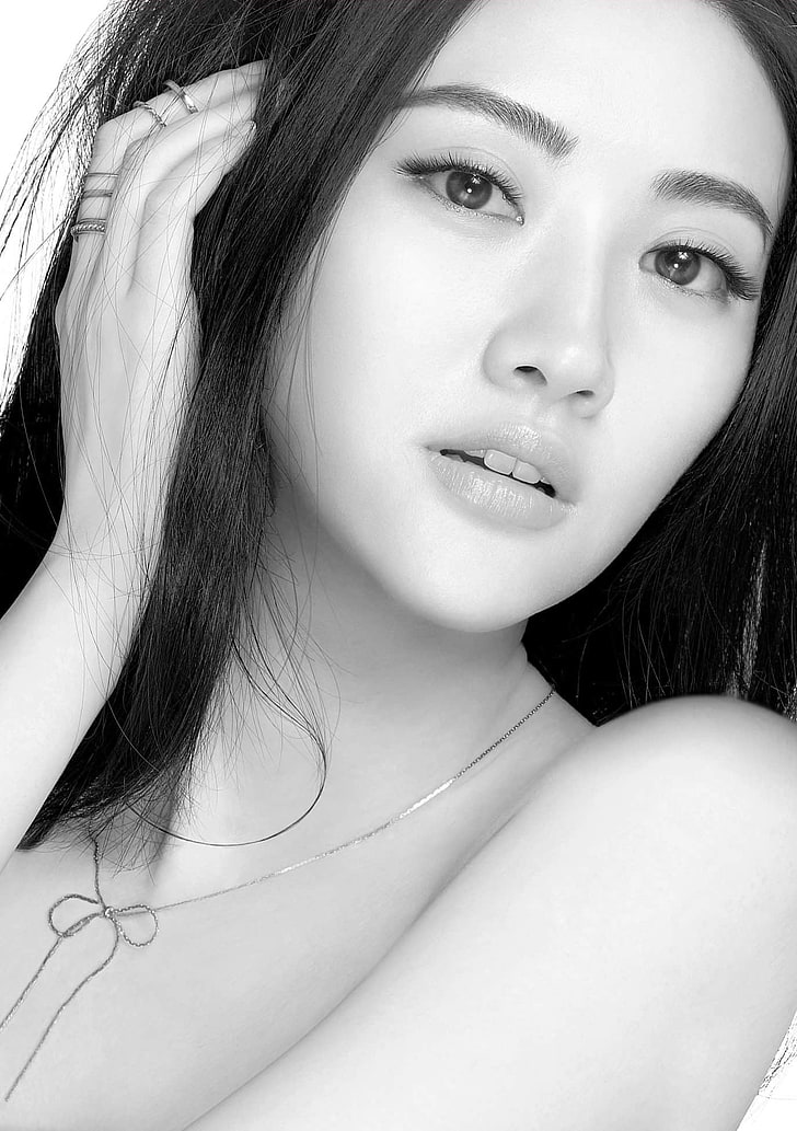 Jing Tian, women, Asian, actress, necklace, monochrome, HD wallpaper