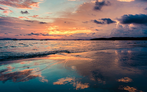 havsbakgrunder, strand, solnedgång, ladda ner 3840x2400 strand, HD tapet HD wallpaper