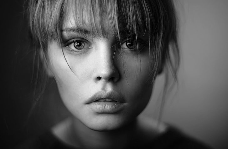 портретна снимка на жена, момиче, снимка, модел, черно и бяло, красива, Анастасия Щеглова, HD тапет
