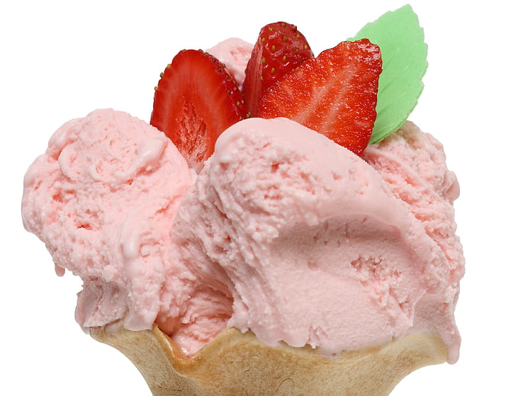 strawberry ice cream, ice cream, berry, strawberry, HD wallpaper