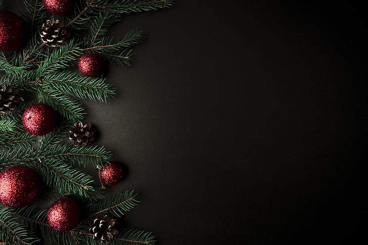 шарики, елка, Новый год, Рождество, украшения, веселые, елки, еловые ветки, HD обои