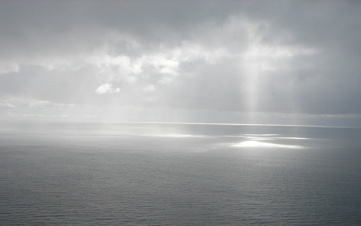 mar, cielo, nubes, blanco, luz solar, horizonte, rayos de sol, Fondo de pantalla HD