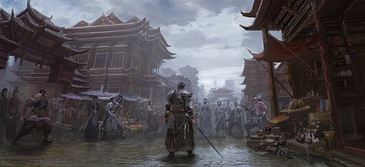 sekelompok orang bertarung wallpaper, karya seni, kung fu, pedang, Dynasty Warriors, fantasi art, video game, Wallpaper HD