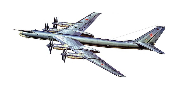 ilustração de avião de caça cinza, bombardeiro, míssil, estratégica, soviético, Tu-95MS, turboélice, intercontinental, urso, HD papel de parede