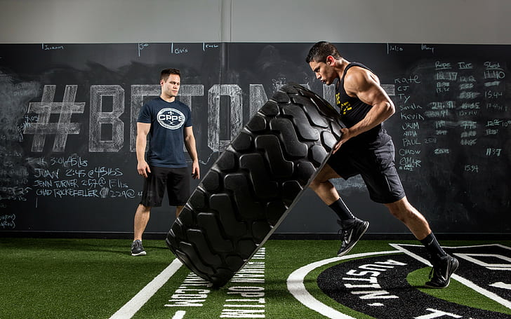 crossfit, tires backgrounds, muscle, force, athletes, HD wallpaper