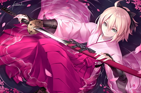 Fate Series, pink hair, anime, katana, girls with swords, anime girls, Sakura Saber, FateGrand Order, HD wallpaper HD wallpaper