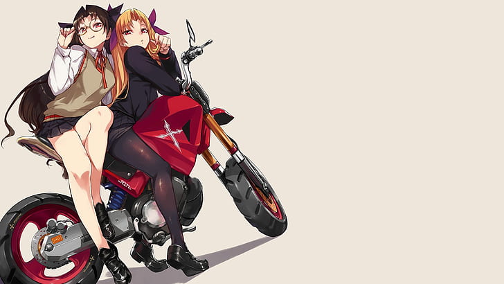 Série Fate, Fate / Grand Order, Cheveux noirs, Blonde, Ereshkigal (Fate / Grand Order), Lunettes, Ishtar (Fate / Grand Order), Moto, Collants, Yeux rouges, Fond d'écran HD