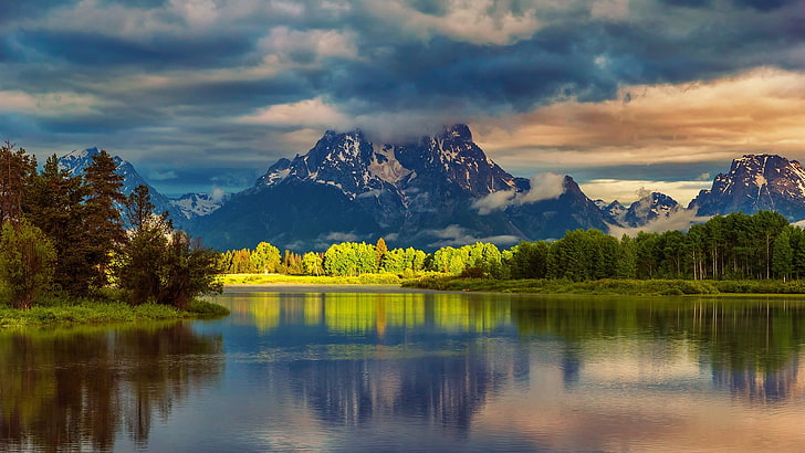 photo of nature, landscape, river, mountains, nature, Wyoming, USA, HD wallpaper