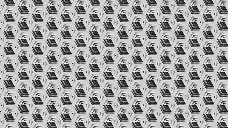 black, white, cube, square, tile, mirrored, HD wallpaper