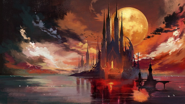 sfondo di castello circondato da acqua, Bloodstained: Ritual of the Night, Miriam (Bloodstained), videogiochi, castello, fantasy art, Sfondo HD