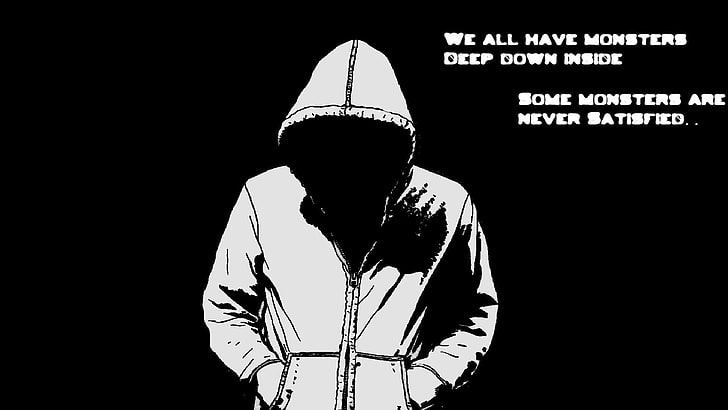 ilustrasi hoodie seseorang, kutipan, gelap, kerudung, Wallpaper HD
