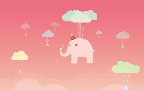 carino, elefante, illustrazione, arte, rosa, volare, Sfondo HD HD wallpaper