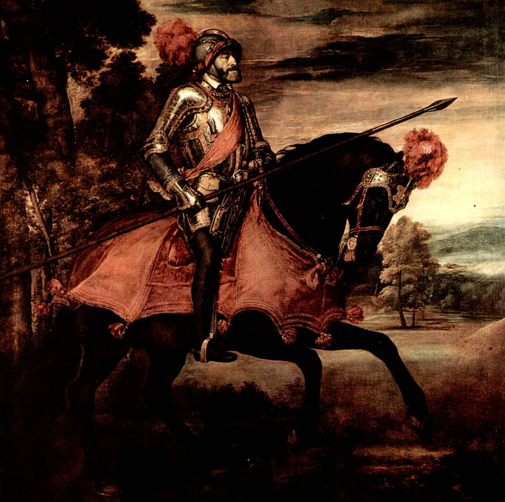 Charles I Dari Spanyol V Dari Jerman, spanyol, hitam, andalusian, kuda, kekaisaran, charles, jerman, spanyol, tizziano, raja, lukisan, jerman, Wallpaper HD