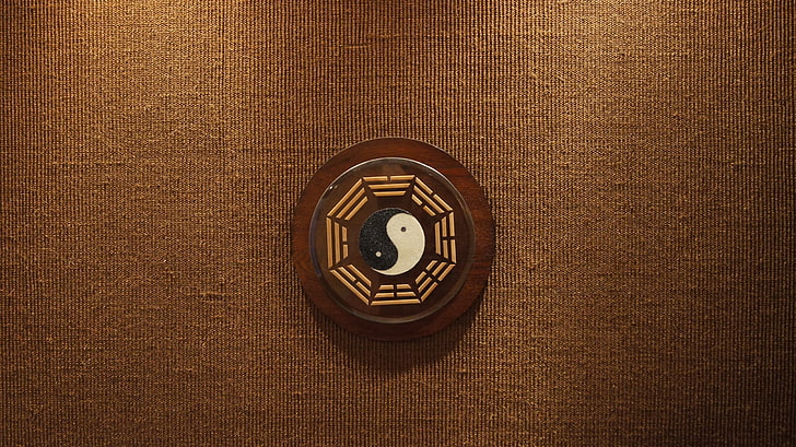 yin-yang wall decor, background, tree, sign, texture, symbol, brown, beige, Yin-Yang, HD wallpaper