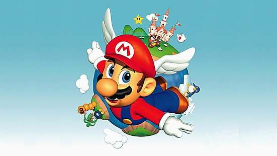 mario süper mario galaksi süper mario 64 1366x768 Video Oyunları Mario HD Sanat, Mario, Süper Mario Galaxy, HD masaüstü duvar kağıdı HD wallpaper