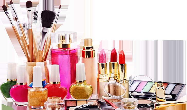 perfume, lipstick, shadows, brush, cosmetics, lacquer, HD wallpaper