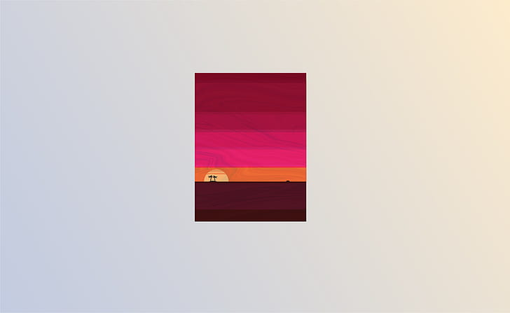 morze, palmy, minimalizm, prosty, abstrakcyjny, czerwony, zachód słońca, łódka, kody kolorów, Flatdesign, Tapety HD