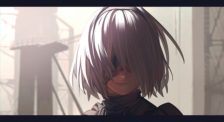 illustration de personnage féminin aux cheveux blancs, anime, Nier: Automata, NieR, 2B (Nier: Automata), Fond d'écran HD