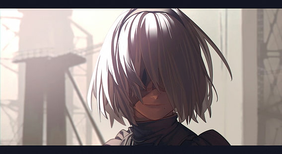 Ilustración de personaje femenino de pelo blanco, anime, Nier: Automata, NieR, 2B (Nier: Automata), Fondo de pantalla HD HD wallpaper