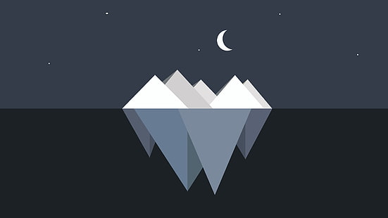 Artystyczny, minimalizm, góra lodowa, księżyc, woda, Tapety HD HD wallpaper