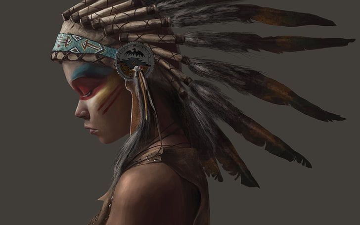 Amérindienne fille, fille, style, plumes, indien, Fond d'écran HD