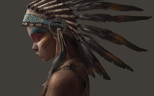 Индейская девушка, девушка, стиль, перья, индеец, HD обои HD wallpaper