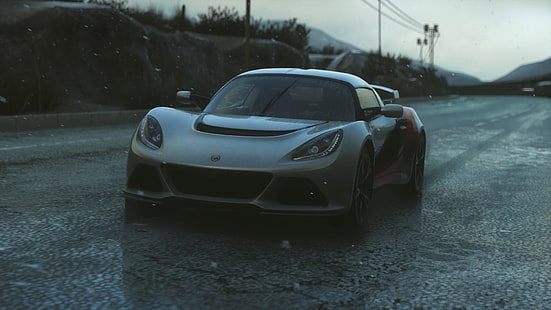серый автомобиль, суперкар, Lotus Exige, дождь, HD обои HD wallpaper