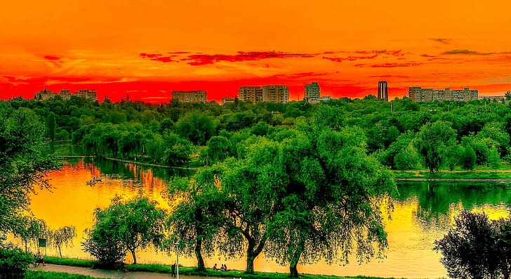 PARC ROUMAIN, étang, Bucarest, parc, paysage, arbres, Roumanie, Fond d'écran HD
