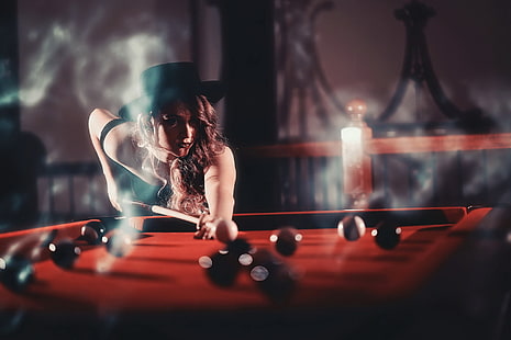girl, Billiards, hat, HD wallpaper HD wallpaper