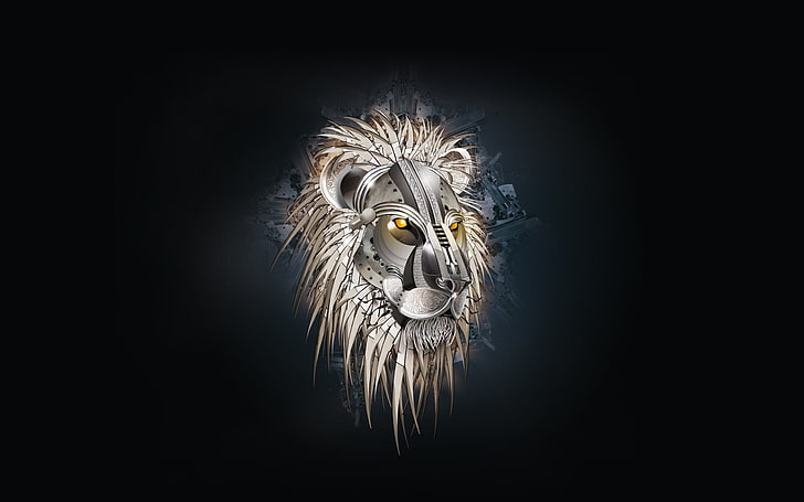 brown lion head illustration, eyes, Leo, mask, HD wallpaper