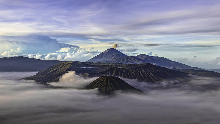 Wulkany, Góra Bromo, Indonezja, Jawa (Indonezja), poranek, wulkan, Tapety HD