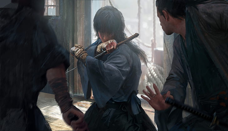 katana, pakaian Jepang, seni, pertarungan, perban, Samurai X, Rurouni Kenshin, Himura Kenshin, Hobo Kenshin, Bruce Zhang, Wallpaper HD