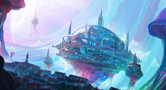 الخيال ، المدينة ، الجزيرة العائمة، خلفية HD HD wallpaper