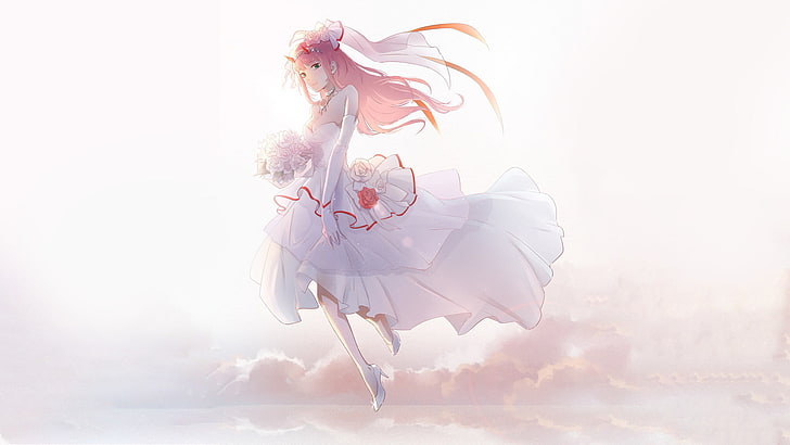 Anime, Darling in the FranXX, Wedding Dress, Zero Two (Darling in the FranXX), HD wallpaper