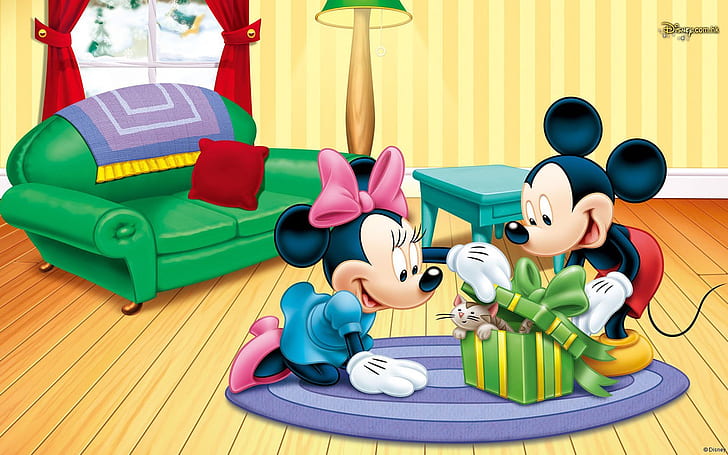 Disney Cartoon For Children Mickey And Minnie Christmas Gift Picture 1920×1200, HD wallpaper