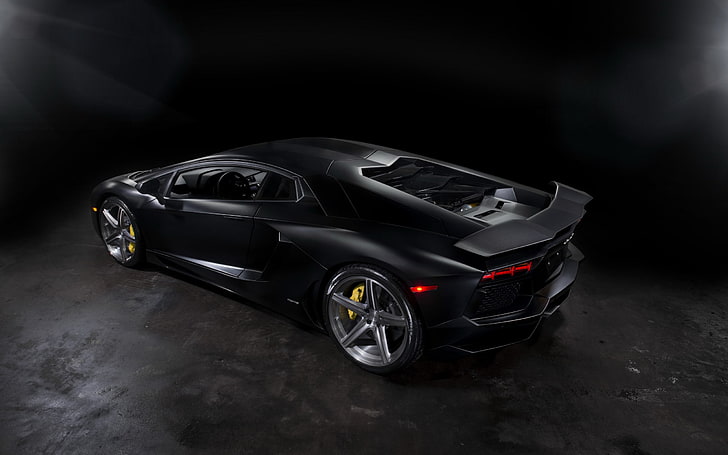 черный автомобиль, суперкар, Lamborghini Aventador, черный авто, суперкар, автомобиль, HD обои