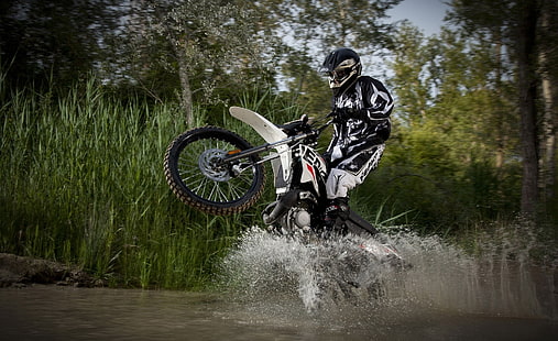 Motocross Sport, black and white dirt bike, Motorcycle Racing, Motocross, Sport, HD wallpaper HD wallpaper