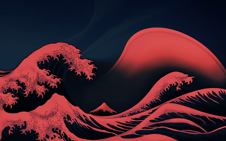 The ocean, Wave, Red, Foam, Red Waves, HD wallpaper