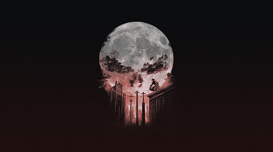 sombre, artwork, lune, crâne, Daredevil, The Punisher, rose, Fond d'écran HD HD wallpaper