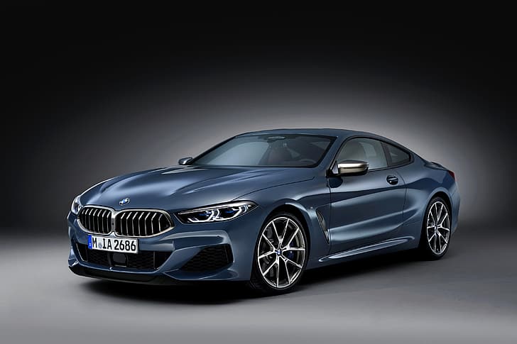 grå, bakgrund, BMW, Coupe, 2018, gråblå, 8-serien, ljusblå, M850i ​​xDrive, Eight, G15, HD tapet