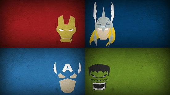 Иллюстрации Железного человека, Капитана Америки, Халка и Тора, Мстители, Мстители, Капитан Америки, Халка, Железного человека, Тора, HD обои HD wallpaper