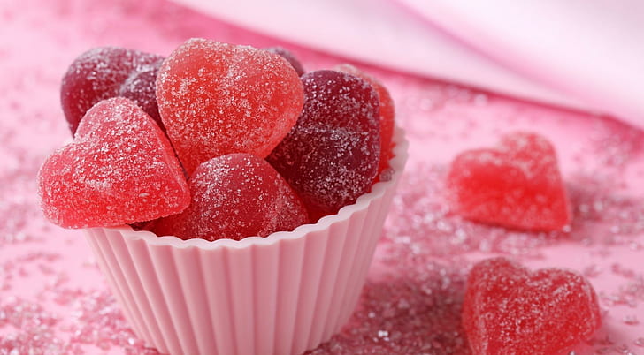 * Сладки сърца *, бонбони, сладки, сърца, вкусни, 3D и абстрактни, HD тапет
