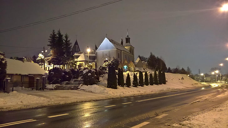 църква, Жешов, Полша, зима, Св. Никола, улица, HD тапет