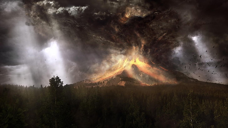 sky, geological phenomenon, wildfire, fire, flame, phenomenon, volcano eruption, cloud, vulcano, smoke, lava, supervolcano, landscape, HD wallpaper