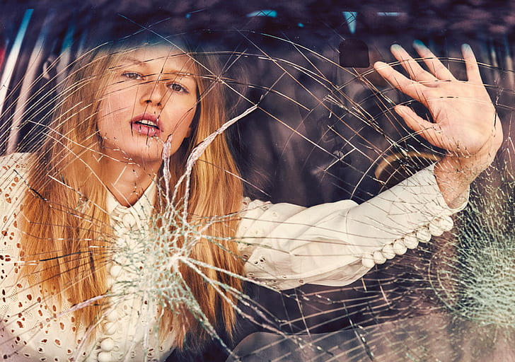 broken glass, women, model, HD wallpaper