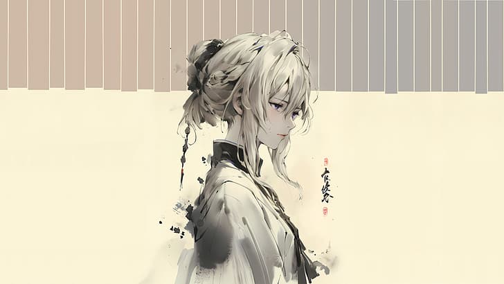 Violet Evergarden, ink and wash, women, anime, HD wallpaper