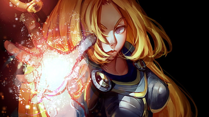 Ilustración de anime de chica de pelo amarillo, arte de fantasía, Lux (League of Legends), Fondo de pantalla HD